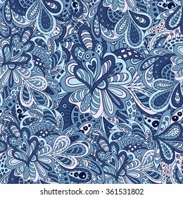 Doodle floral seamless pattern blue tones