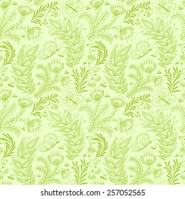 Doodle floral seamless pattern with butterfly