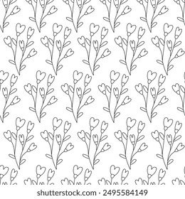 Doodle floral seamless pattern with fantasy flowers. Vector hand drawn illustration, isolated black outline. Great for textile wallpaper, covers