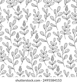 Doodle floral seamless pattern with fantasy flowers. Vector hand drawn illustration, isolated black outline. Great for textile wallpaper, covers