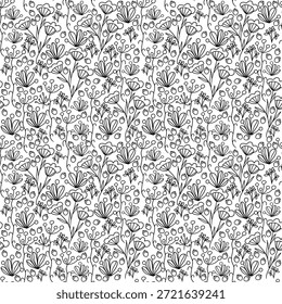 Doodle padrão floral sem emenda com flores e bagas ilustração vetor 