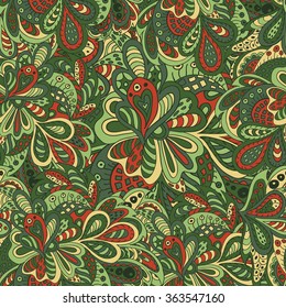 Doodle floral seamless pattern green tones