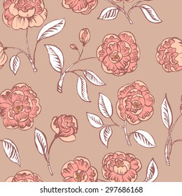 Doodle floral seamless pattern in pink colors