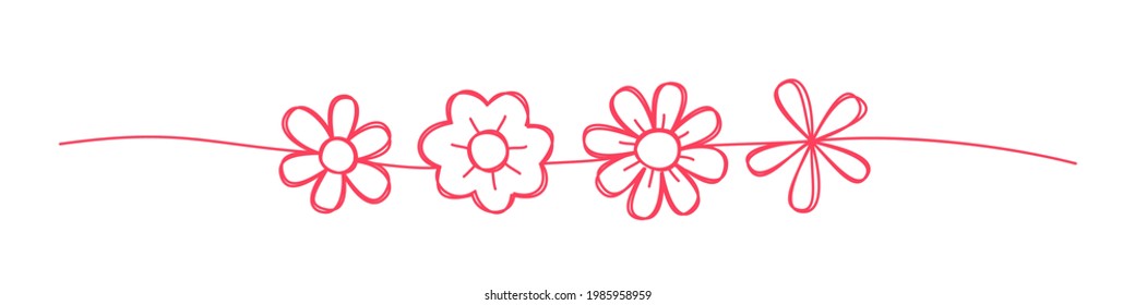 Doodle floral spring scribble banner on white background