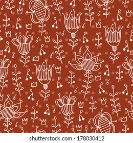 Doodle floral spring seamless pattern on cute dots background