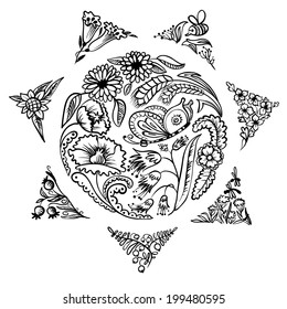 Doodle floral sun shape