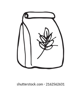 Doodle flour bag. Black on white. Vector illustration