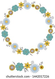 Doodle flovers and herbs. Vector colorfull illustration on isolated background. Wreath of flowers and herbs. Vector illustration on isolated background