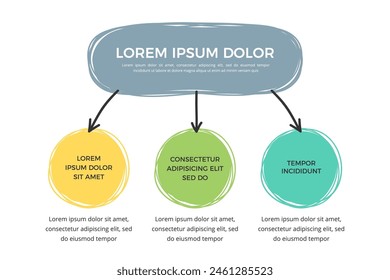 Doodle flowchart template with three elements, hand drawn infographics, vector eps10 illustration