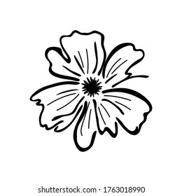 Flor de doodle, contorno simple negro sobre fondo blanco. Ilustración vectorial aislada.