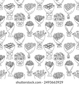 Doodle flower bouques vector seamless pattern