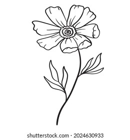 Doodle flower branch, cute and unusual bud, can be used to decorate postcards, business cards or as an element for design