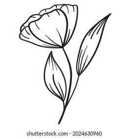 Doodle flower branch, cute and unusual bud, can be used to decorate postcards, business cards or as an element for design