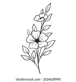 Doodle flower branch, cute and unusual bud, can be used to decorate postcards, business cards or as an element for design
