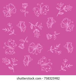 Doodle flower and butterflies  pattern