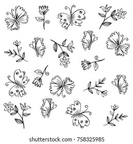 Doodle flower and butterflies  pattern