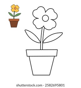 Doodle Flower coloring pages for kids. Trace and color flower. Flower spring garden illustration. Flower tracing worksheet. Kindergarten and preschool activity.