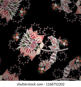 Doodle flower. Colour Spring Theme seamless pattern Background. Vector illustration. Cute fabric pattern. Zentangle abstract flowers. Flat Flower Elements Design.