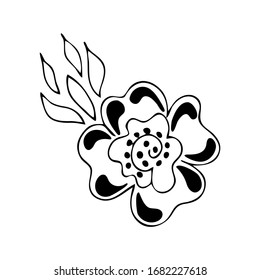 Flor de doodle, elemento aislado sobre fondo blanco. Ilustración vectorial para tarjetas, diseño de impresión.
