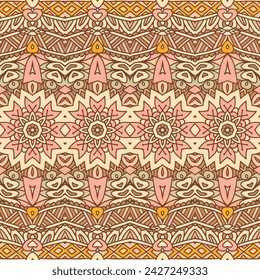 Doodle flower ethnic  mandala pattern for fabric. Abstract cute line geometric colorful seamless pattern ornamental.