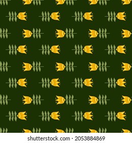 Doodle flower folk art seamless pattern on green background. Floral nature wallpaper. Folklore style. For fabric design, textile print, wrapping, cover. Simple vector illustration.