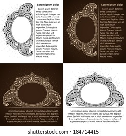 Doodle flower frame, can use for banners, cards, decor. Monochrome ornament with lines , dots. Half flower side. Can be any size. Vector global colors.
