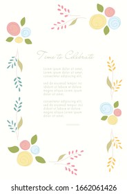 Plantilla de marco de tarjeta de invitación a flores de Doodle sobre fondo vintage aislado. Las flores pueden ser usadas para bodas, cumpleaños, vacaciones, matrimonio, fondo de folleto. EPS en la ilustración del vector