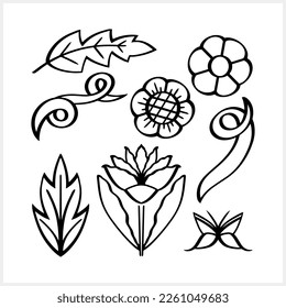 Doodle flower leaf icon isolated. Eco clip rt. Laurel vector stock illustration. EPS 10
