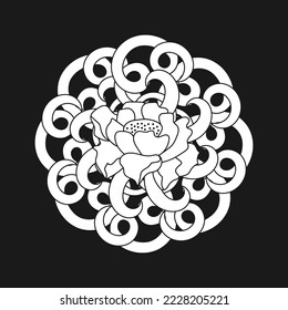 Doodle flower with leaf and wave mandala. Coloring page book. Hand drawn clipart. Sketch vector stock illustration. EPS 10