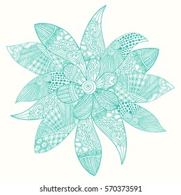 Doodle flower with leafs on simple white background