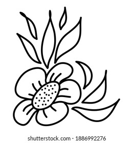 Flor de perro con hojas, elemento de diseño de esquina ilustración vectorial dibujada a mano