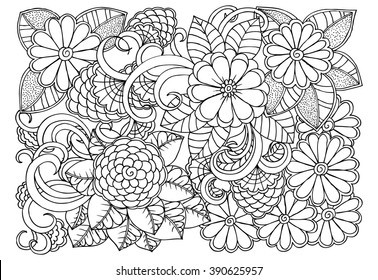 Doodle Floral Pattern Black White Page Stock Vector (Royalty Free ...