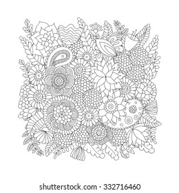 Doodle flower pattern black and white isolated on white background. Vector decorative element for design of cards, invitations, banners