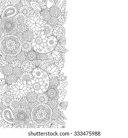 Doodle flower pattern black and white isolated. Vector decorative element for design