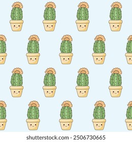 Doodle Flower and Pot Cartoon Seamless Pattern Background. Abstract Cute Kawaii Baby Textile Swatch Design. Bright Domestic Floral Plant in Vase Decorative Element Symbol Silhouette Fabric Print.