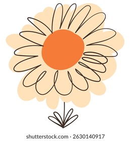 Doodle Flower with Simple Brush Line Decorations. White plant with cute line sketches of branches isolated on white background. Nature herb perfect for invitations, cards, posters, holidays
