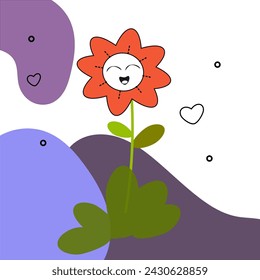 doodle flower with smiling face character