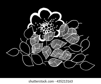 Doodle flower textured leaf background. Hand drawing illustration  black and white