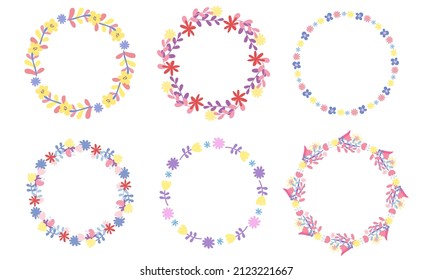 Colección vectorial de coronas de flores de perro. Los colores pasteles diseñan elementos para invitaciones de boda, saludos, boda.
