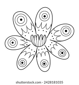 Doodle flower in zentangle style. Black and white floral ornament for coloring page. Vector illustration