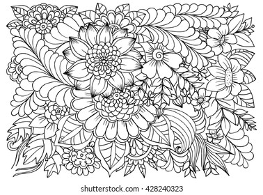 Flowers Black White Doodle Art Coloring Stock Vector (Royalty Free ...