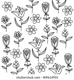 Doodle flowers abstract seamless pattern. Hand drawn background. Vector illustration. 