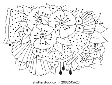 Doodle flowers background for coloring. Art therapy for children and adults. Vector illustration. Art line. Coloring page.