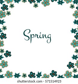 Doodle flowers background. Hand drawn vector illustration. Spring frame
