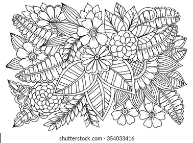 Doodle flowers in black and white