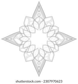 Doodle flowers in black and white pleasing for adults' coloring page. pleasing decorative flower of Coloring book page for adult Black outline and white background