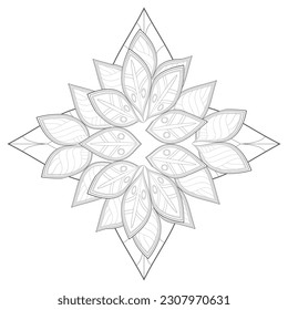 Doodle flowers in black and white pleasing for adults' coloring page. pleasing decorative flower of Coloring book page for adult Black outline and white background
