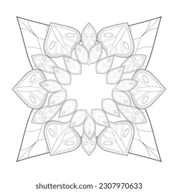 Doodle flowers in black and white pleasing for adults' coloring page. pleasing decorative flower of Coloring book page for adult Black outline and white background