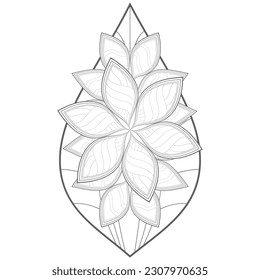 Doodle flowers in black and white pleasing for adults' coloring page. pleasing decorative flower of Coloring book page for adult Black outline and white background