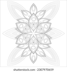 Doodle flowers in black and white pleasing for adults' coloring page. pleasing decorative flower of Coloring book page for adult Black outline and white background